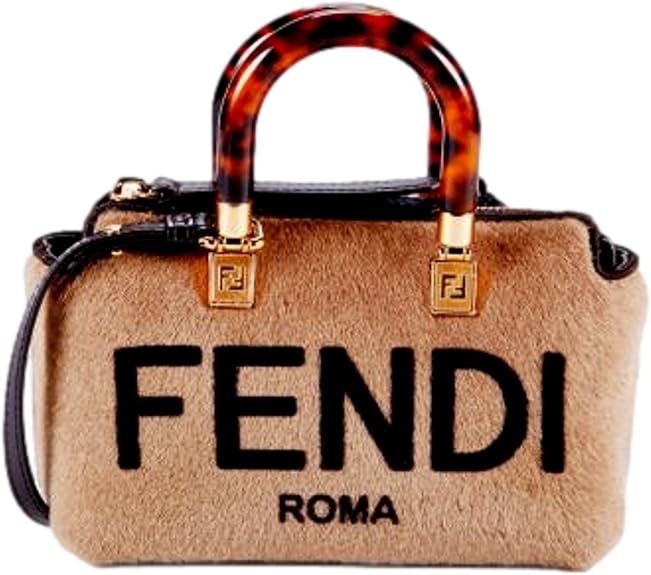 FENDI Roma By The Way Lamb Fur Mini Tote Bag, Beige Handbag For Women, Made in Italy 8BS067